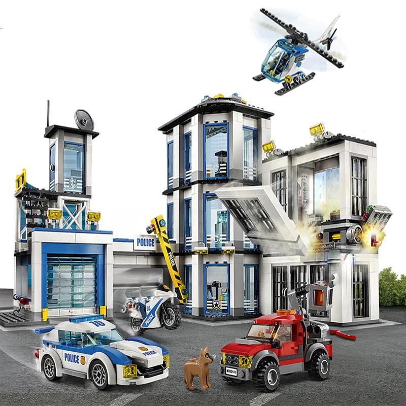 City Serie Allgemeines Polizeipräsidium Polizeiauto Hubschrauber Kreative Bausteine Kinderpuzzle Spielzeug für Kinder Geschenke 60141