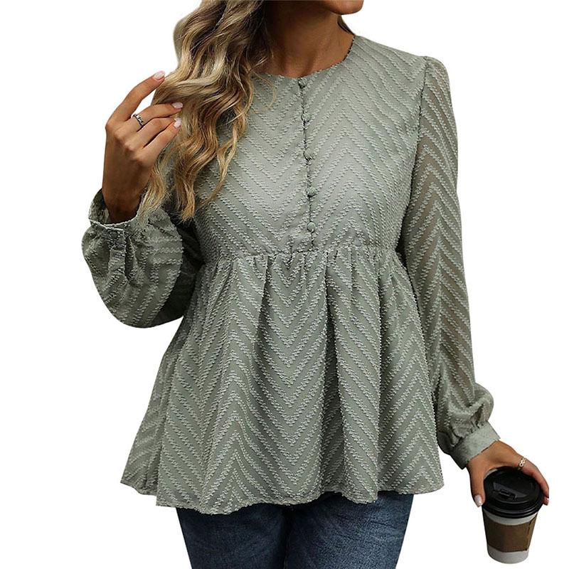 Autumn Women's Cross Border Solid Colour Long Sleeve Jacquard Shirt