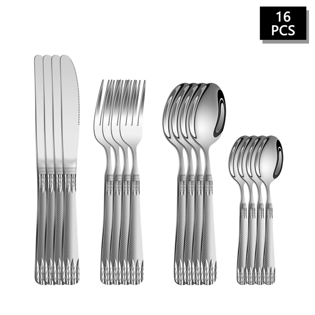 4/6/16/24pcs Stainless steel wheat ear cutlery set Silver steak knife, fork and spoon combination cutlery for family hotel party