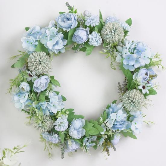 15.75" Spring Wreath Faux Peony Wreath Artificial Hydrangea Peony Flower Wreath with Green Leaves for Home Front Door Wedding Wall Decor