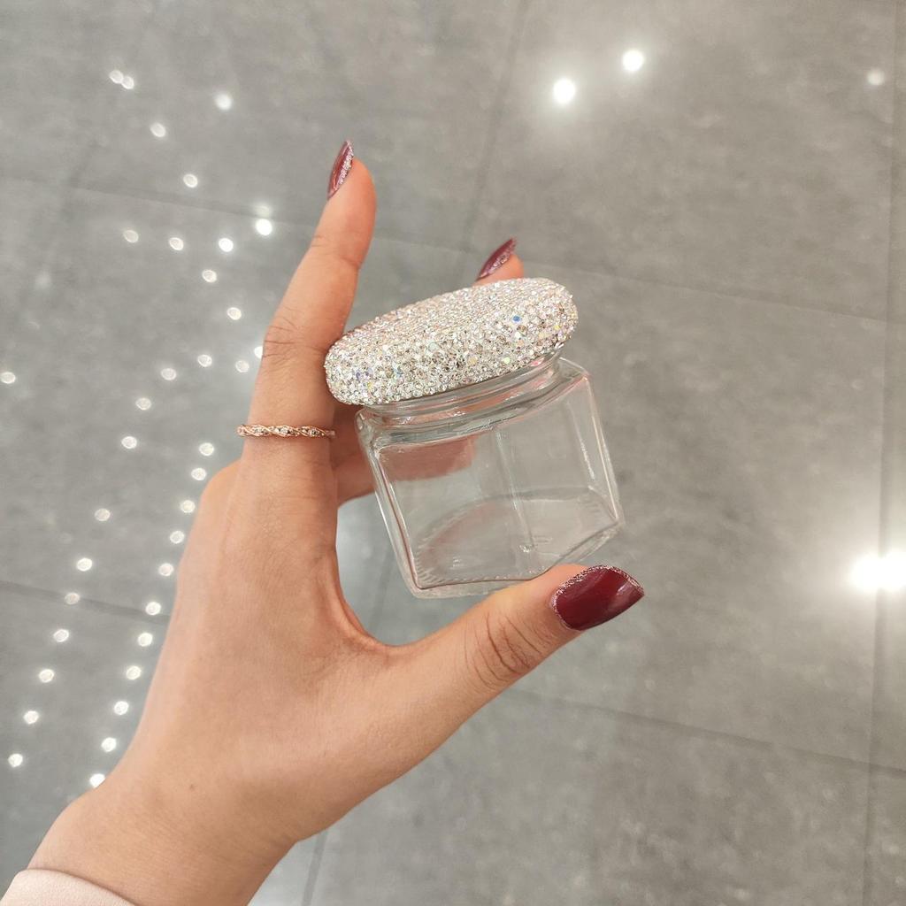 Diamond-Studded Gold Bean Storage Glass Bottle - Transparent, Mini, for Small Items, Sealed