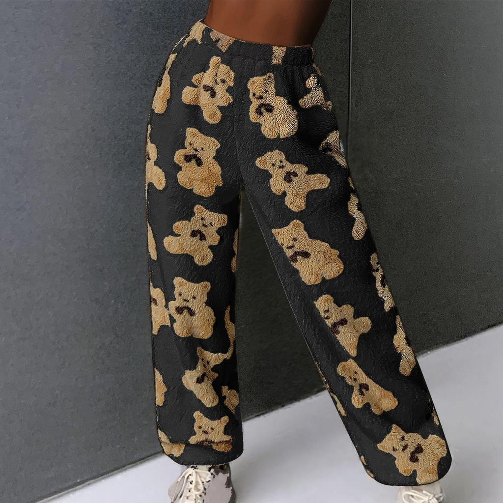 Damen Niedliche Teddybär Plüsch Pyjamahose, Weich, Fleecegefüttert, Warm, Bequeme Plüschhose, Freizeithose