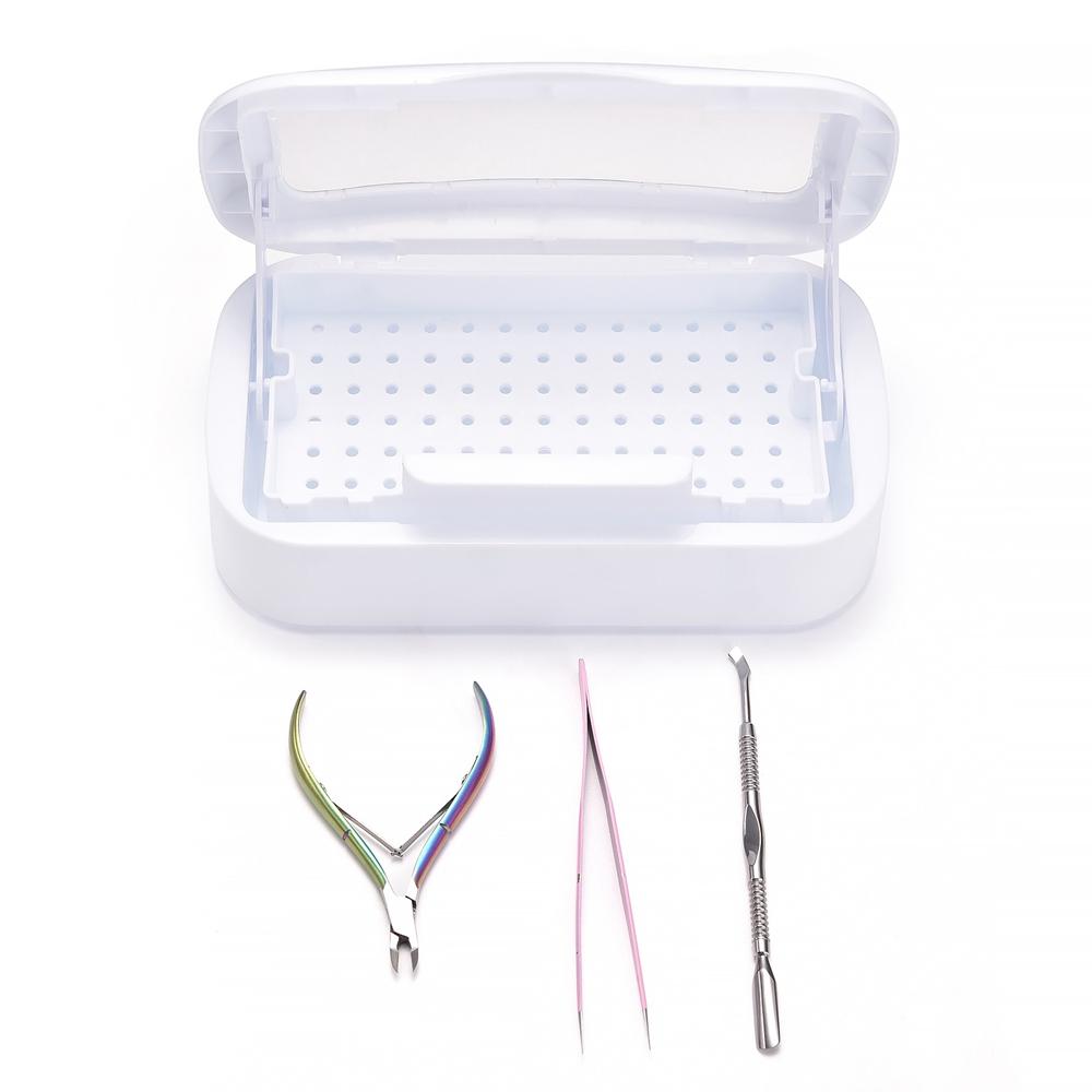 Nagelsterilisator Schale Polierkopf Desinfektionsbox Nail Art Salon Klar Staubdicht Organizer Aufbewahrungskoffer für Manikürewerkzeug