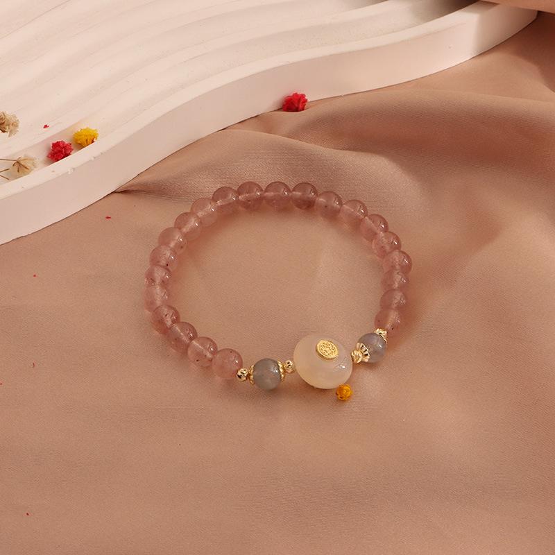 Natural Strawberry Crystal Bracelet, Peach Blossom Bracelet, Moonstone Cat's Claw Crystal Pixiu Natural Freshwater Pearl Bracelet.