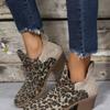 Round head high heel short boots women's autumn and winter leopard print thick heel pleated large size Martin boots rear zipper and bare boots