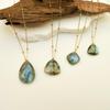 Elegant Blue Braided Rope Labradorite Necklace with Stainless Steel and Natural Stone Pendant