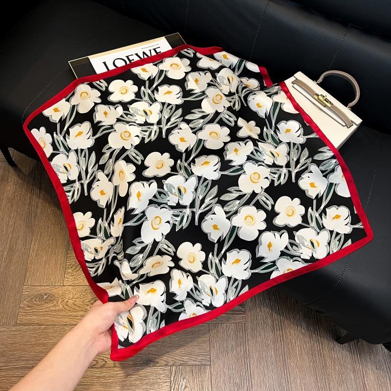 Silk scarf women's spring and autumn decoration versatile ins simple style striped square scarf streamer simulation silk fashion scarf scarf scarf