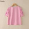 ZANZEA Women Casual Square Collar Short Sleeve Patchwork Crochet Blouse