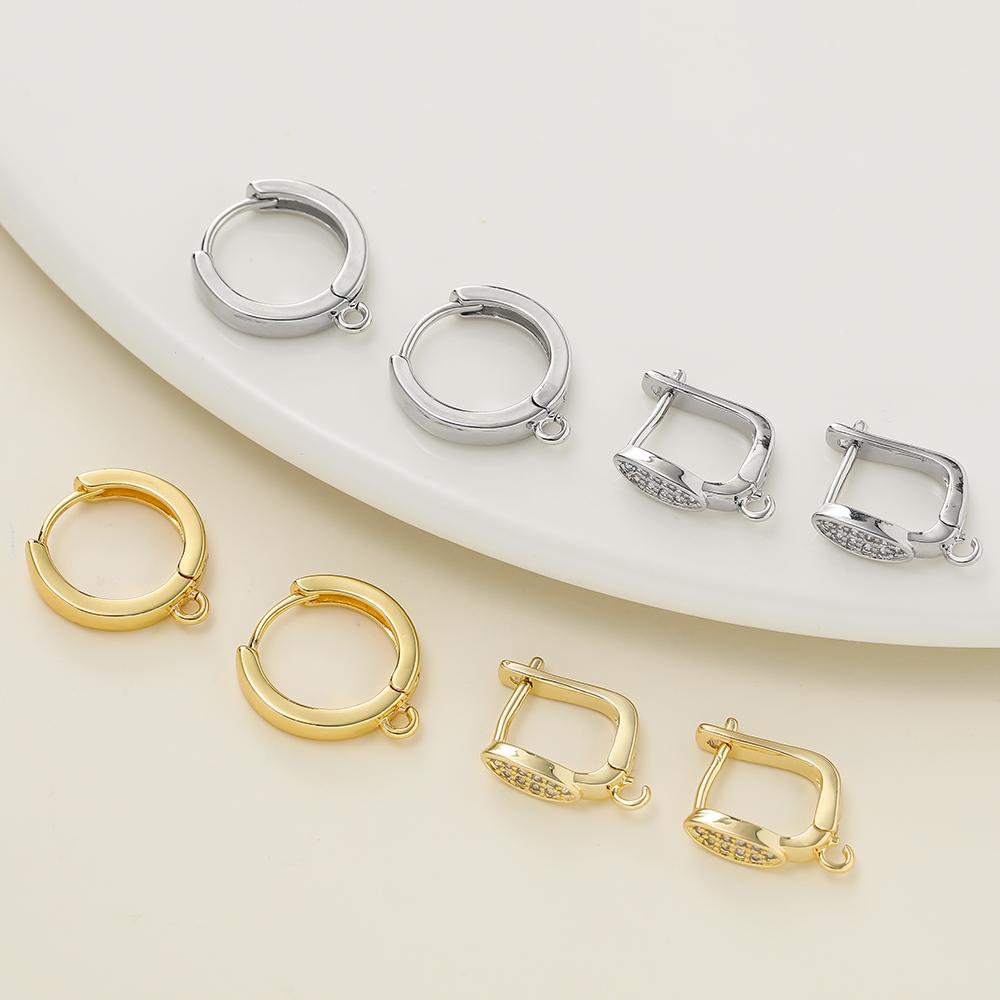 2pcs/lot 6 Styles 18K Gold Color Plated Metal Copper Earring Hook Clasps With Zircon For Earrings Jewelry Making Accessories