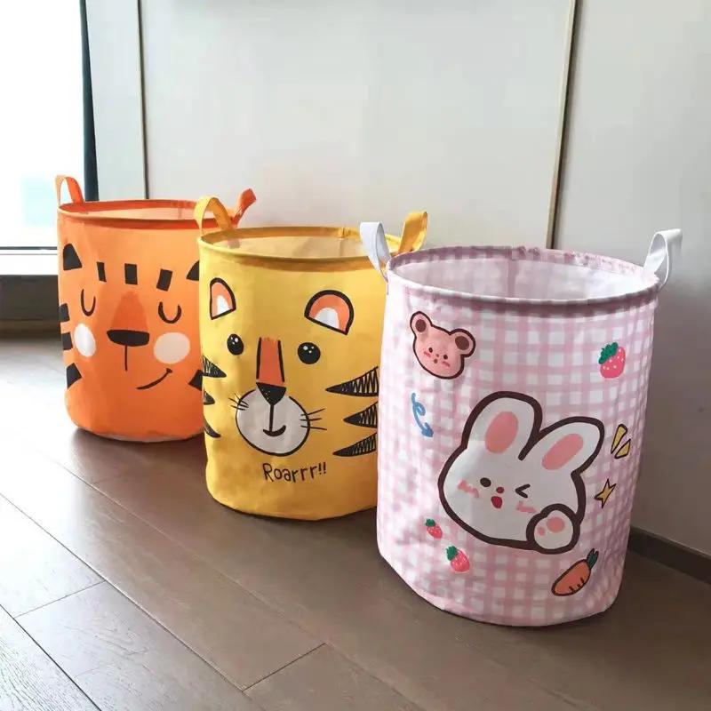 Cotton Linen Dirty Laundry Basket Foldable Round Waterproof Organizer Bucket Clothing Children Toy Large Capacity Storage Home