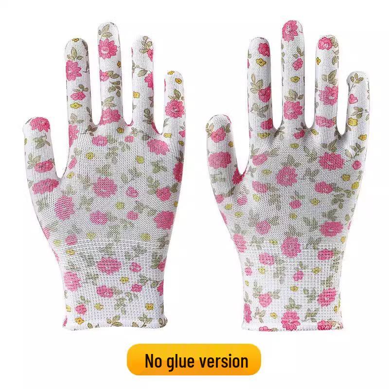 Women's Non-Slip Breathable Nylon Work Gloves - Durable, Thin, and Patterned for Labor Protection