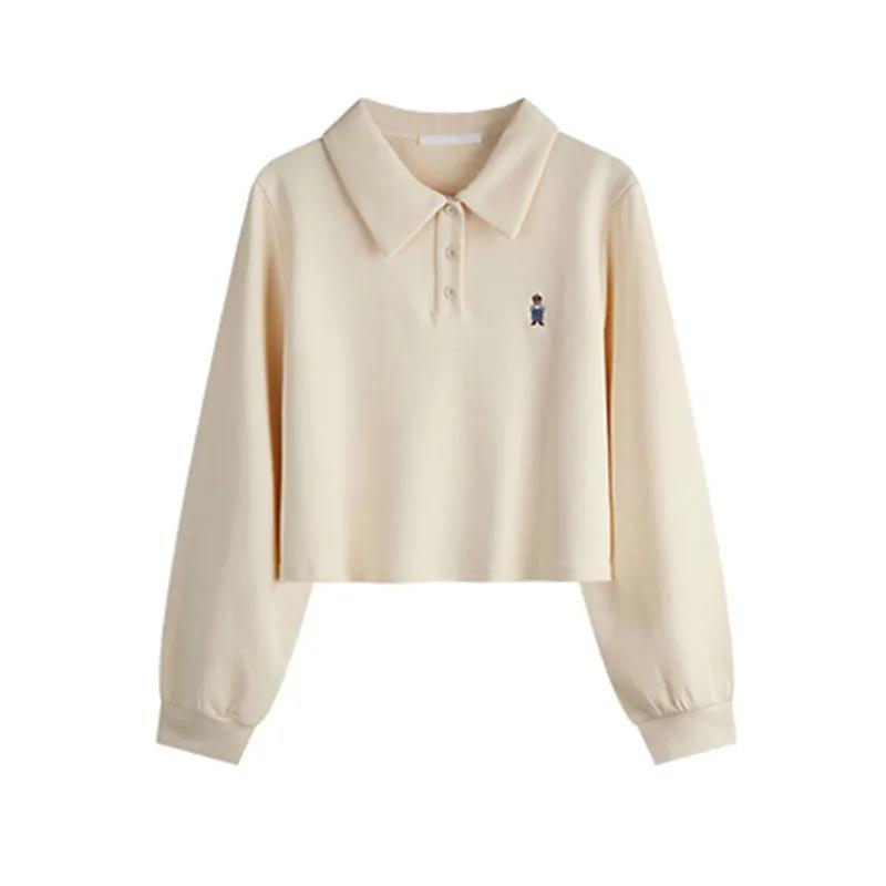 Polo-Kragen Sweatshirt Damen Locker Koreanischer Stil Ins College-Stil Vielseitig Hohe Taille Kurzes Oberteil