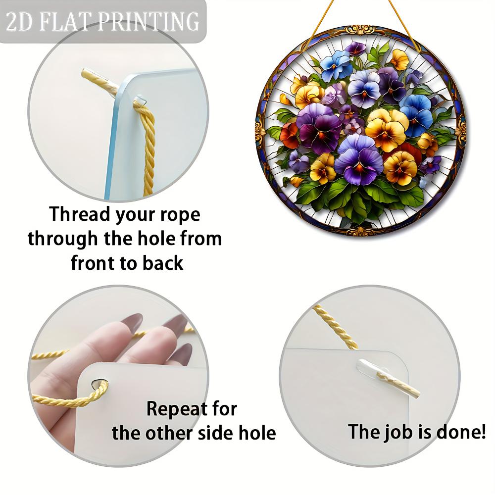 2D Flat Color Floral Art Pendant Square Acrylic Window Catcher, Shading Decoration, Suitable As a Gift for Family, Friends, Girlfriends, Dad, Mom