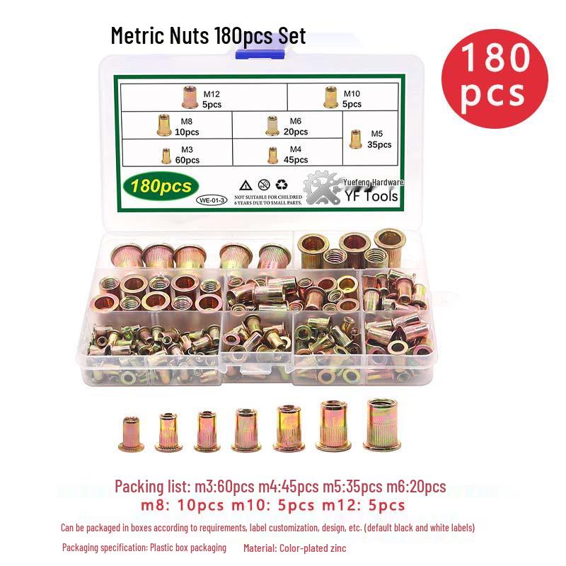 150-Piece Rivet Nut Set: Galvanized, Inch & Metric