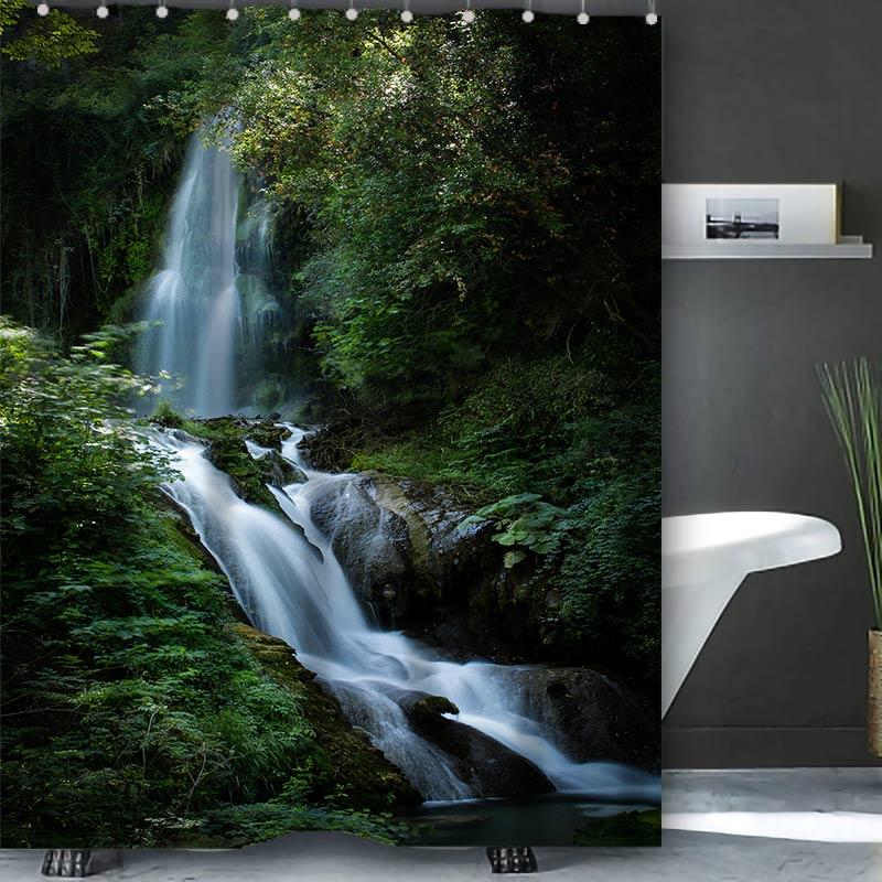 Beautiful Waterfall Bathing Curtain  Bathroom Shower Curtain Waterproof With 12 Hooks Home Deco Free Ship