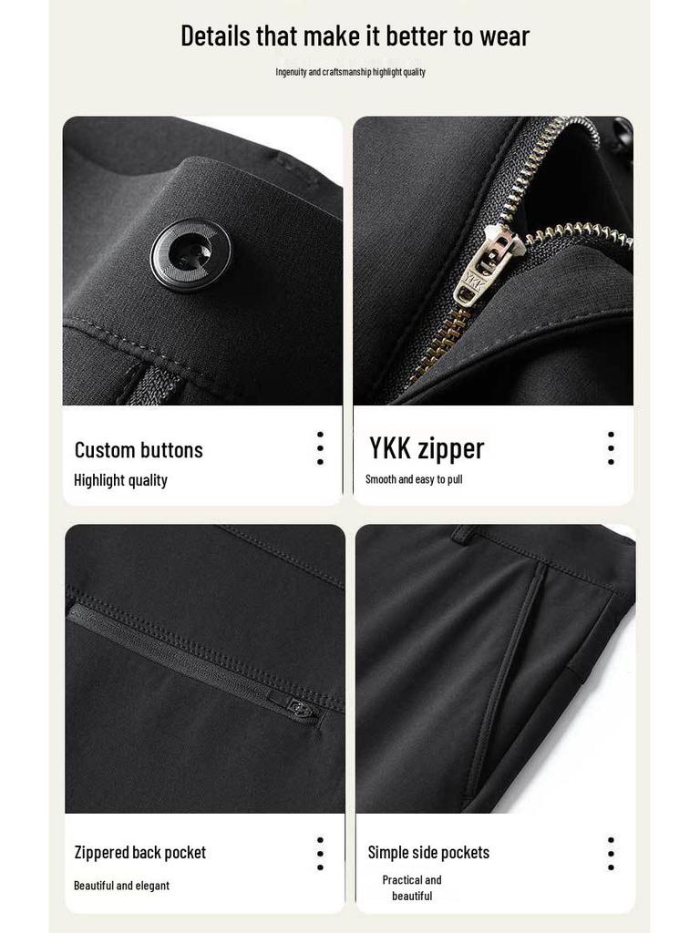 Hengyuanxiang Men's No-Iron Stretch Slim Fit Business Pants - Solid Color, Straight Leg, Autumn/Winter Casual and Formal Wear