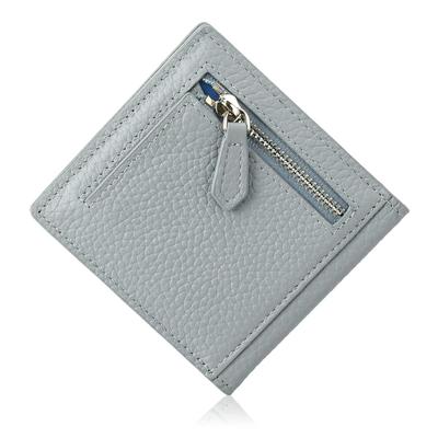 Wayve Women's Bifold Mini Wallet, Genuine Leather, Ultra-Thin, Square, Compact Sub-Wallet (Sax Blue)
