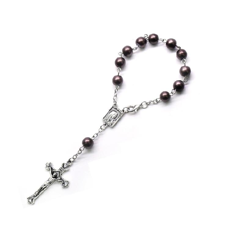 8mm Pearl Rosary Bead Finger Baptism Rosaries for Christening Baby Shower