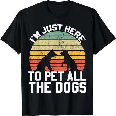 Vintage I'm Just Here To Pet All The Dogs Retro Dog Owner T-Shirt