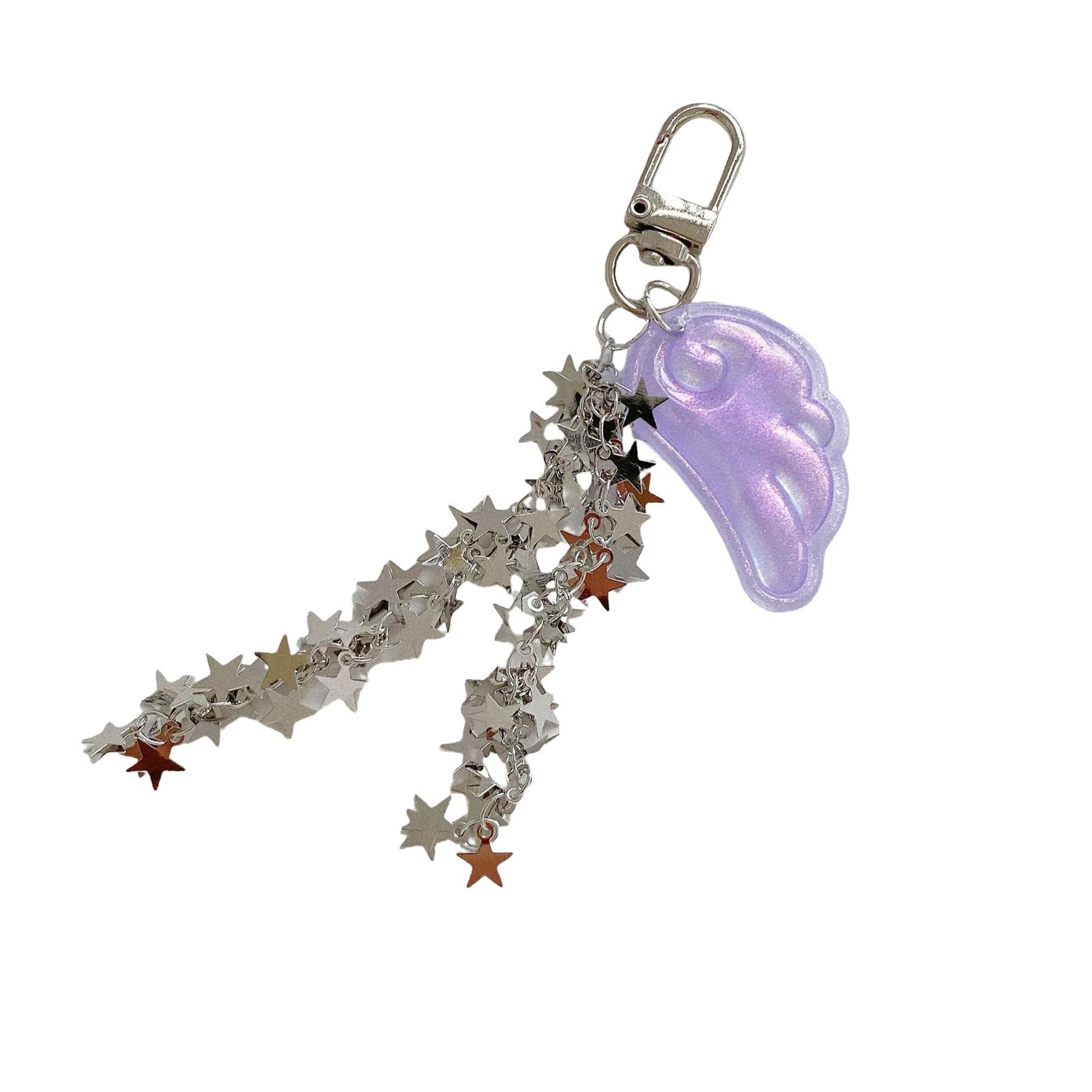 

Stylish Angel Wing Star Keychain For Bags Trendy Y2K Aesthetic Charm Accessories Durable Alloy Acrylic Design Bag Charm фіолетовий