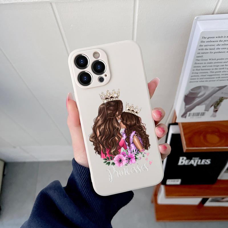 Queen Hair Baby Mom Girl Original Square Liquid Phone Case For iPhone 14 11 12 13 Pro Max Mini X XS XR 7 8 Plus SE2 DIY Cover