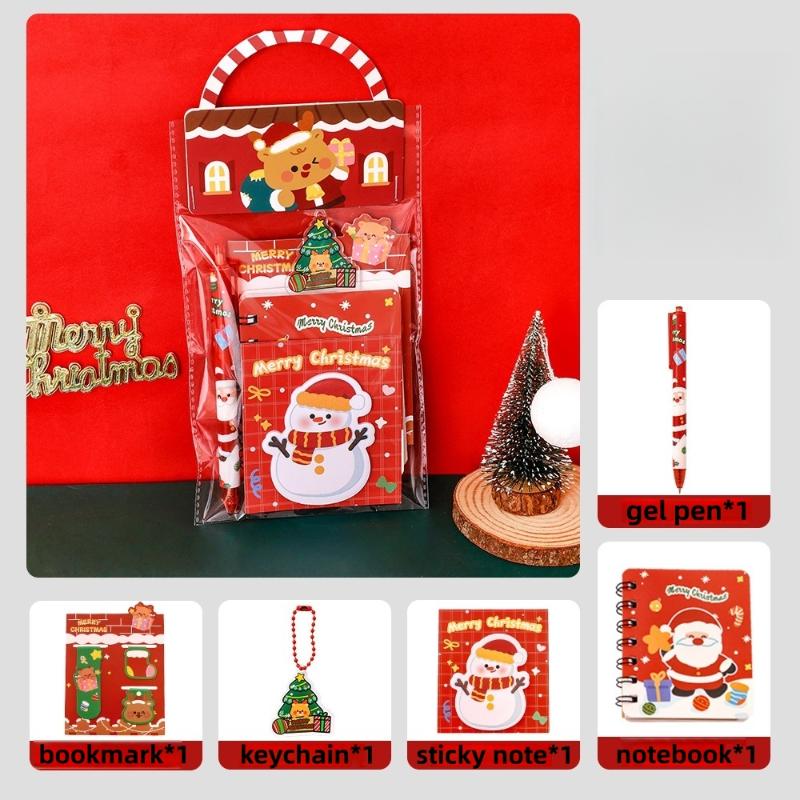 Christmas Stationery Set Kids Cartoon Gel Pen Bookmark Notebook Sticky Note Keychain Set School Supplies Student  Year Gift