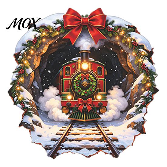 Christmas Storefront Decor Vintage Steam Train Static Window Sticker, 3D Broken Wall Effect Glass No Glue Stickers No-Adhesive Decal for Xmas