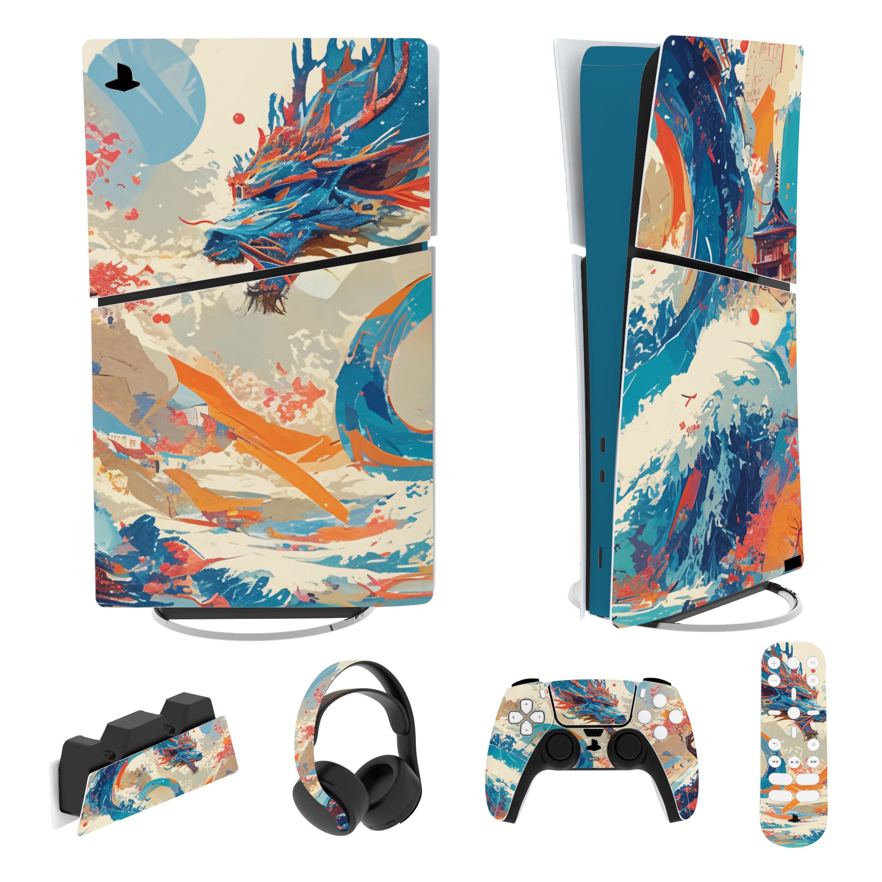

PlayVital Skin Stickers for the New PS5 Slim Digital Version, PS5 Headset, Charging Station, Remote, and PS5 Controller [Dragon s Paradise]