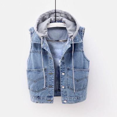 Chaqueta vaquera con capucha a la moda para mujer, chaleco, chaleco corto para mujer, abrigo sin mangas