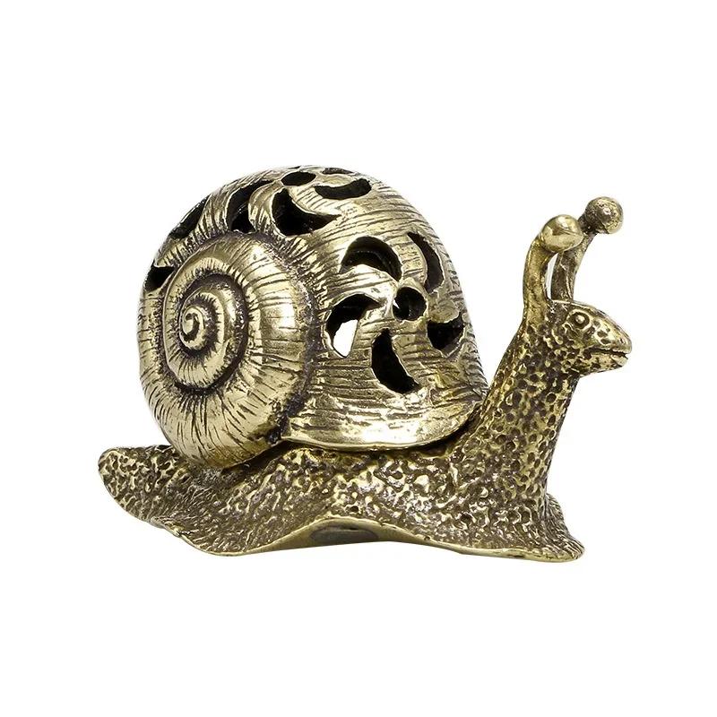 Antique Brass Snail Statue Incense Burner Desk Ornament Creative Chinese Traditional Home Decoration Crafts Accessories Portable