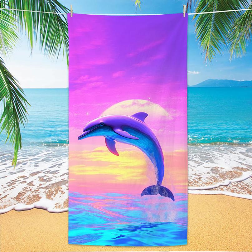

Dolphin Pattern Beach Towel, Digital Printing Thin Quick-Dry Anti-Sand Microfiber Lightweight for Swim Yoga Travel Gym Gift W30*H60(CM)