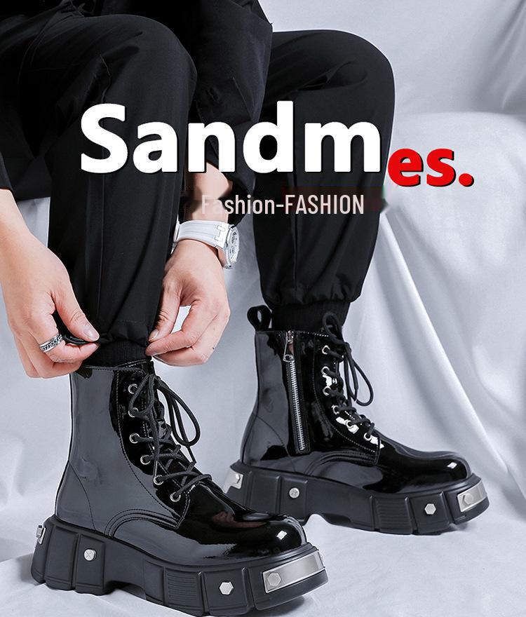 2024 Spring Patent Leather Martin Boots - Men's All-Match, Trendy British Style Work Shoes (33988-R)