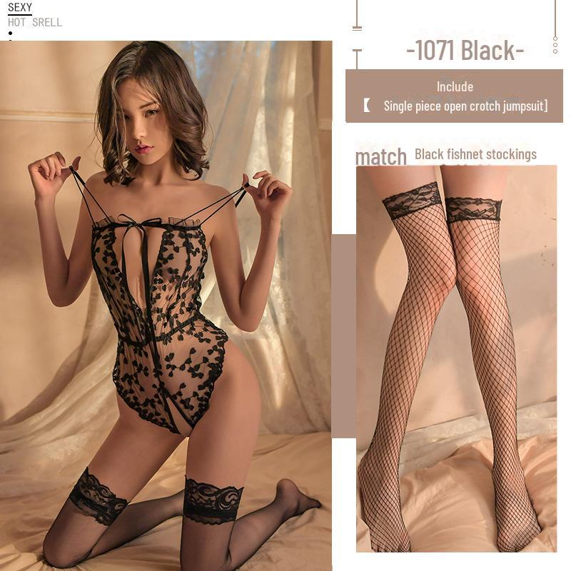 Seductive Lace Lingerie: One-Piece Transparent Pajamas with Easy Unbuttoning