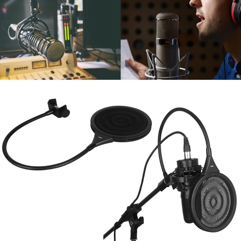 Professional Microphone Popping Filter Blowout Prevention Net With Double Layer Metal Mesh for Studio Recording