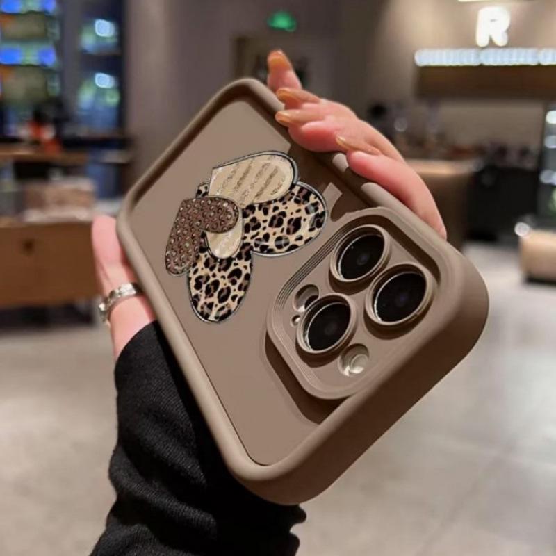 Leopard Print Heart Case for iPhone 17 Pro Max, 16, 15, 14, 13 - Fits Various Styles (Japanese, Korean, European, American)