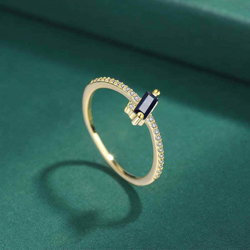 Elegant Geometric Square S925 Sterling Silver Aquamarine Ring with Full Diamond