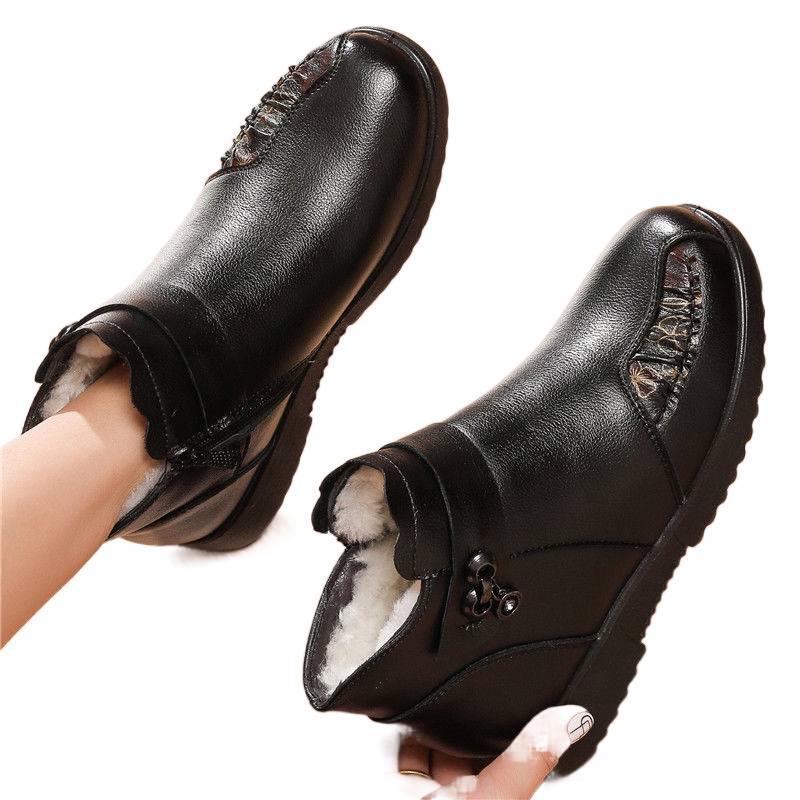 Dámské zimní boty z pravé kůže, protiskluzové, teplé - Měkká podrážka a silná sametová podšívka pro střední věk a seniory