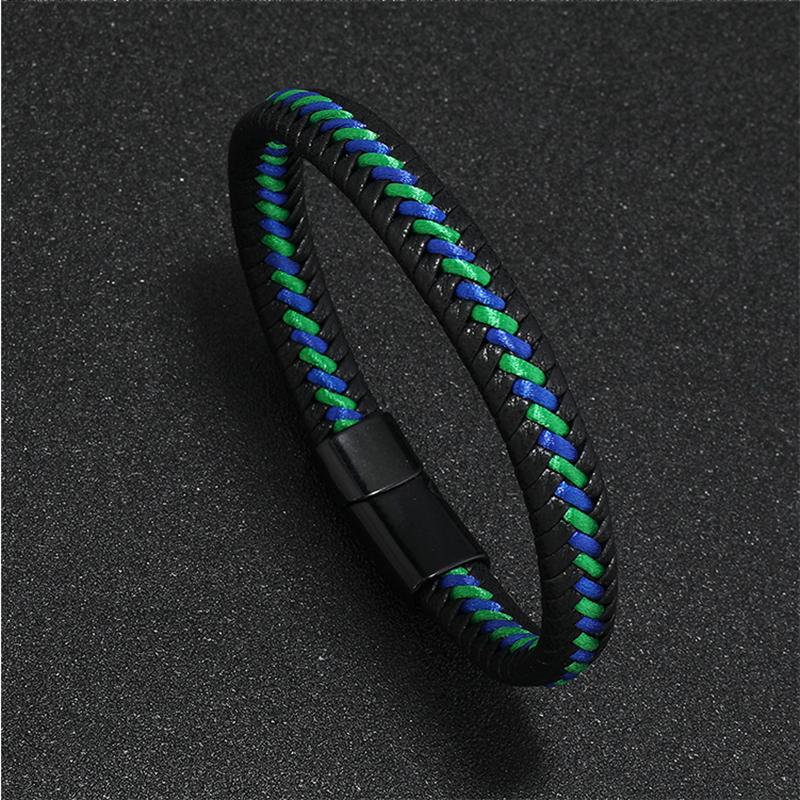 Trendy Leather Braided Bracelet Alloy Magnetic Clasp Bracelets for Men