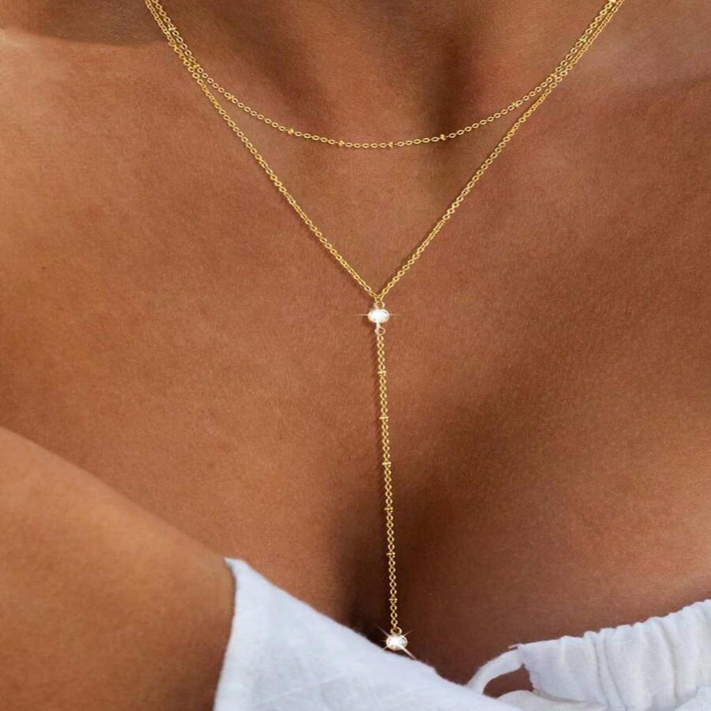 European and American Fashion Niche High-end Double-layer Stacked Necklace Fringed Round Beads Exquisite Light Luxury Versatile Collarbone Chain