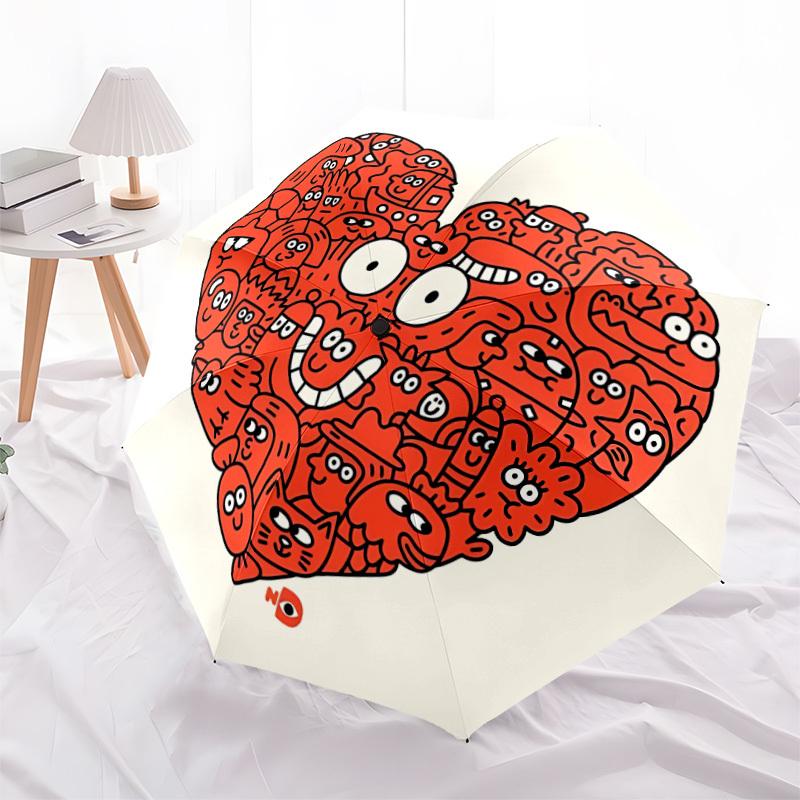 1pc Heart Characters Automatic Open/close Umbrella, 8-Rib sturdy structure, Auto Folding/Opening, Portable Travel Umbrella for Women,099