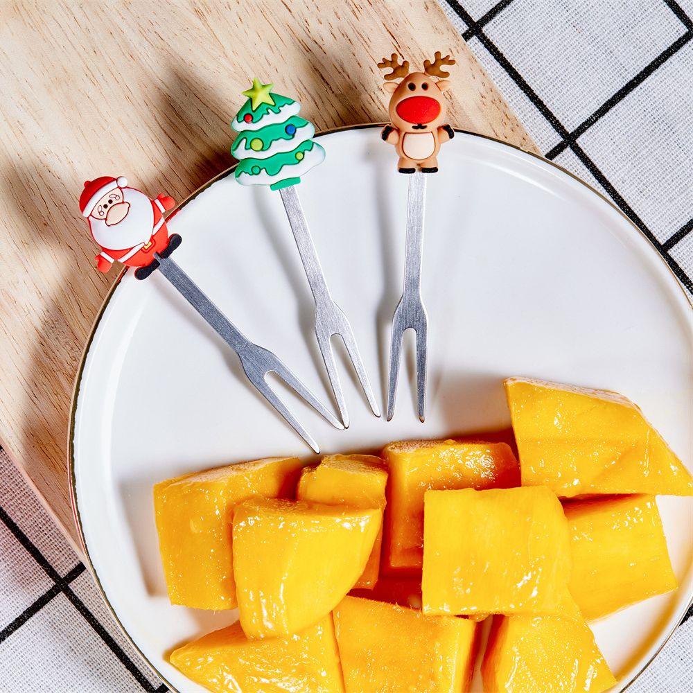 5pcs/Set Dessert Fruit Forks Christmas Stainless Steel Mini Salad Food Dinnerware Cutlery Set