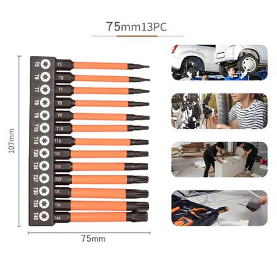 13-teiliges Set von 75/100/150mm Impact-Schraubendreherbits mit Schraubhaltern für T5-T40 Sternförmige Schraubendreherbits.