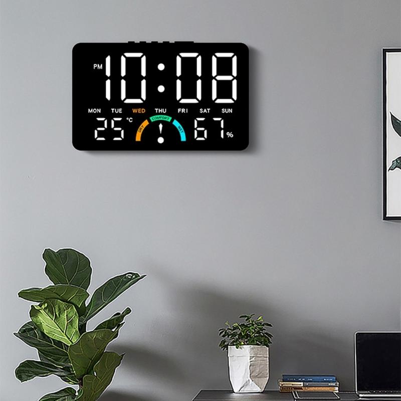 Modern Minimalists Design Electronic Clock Large Screen Display Indoor Thermometers Hygrometer Wall Mountable Tabletop