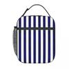 Classic Stripes Navy Blue And White Insulated Lunch Bag for Women Kids Portable Food Boxes Thermal Lunch Box Tote