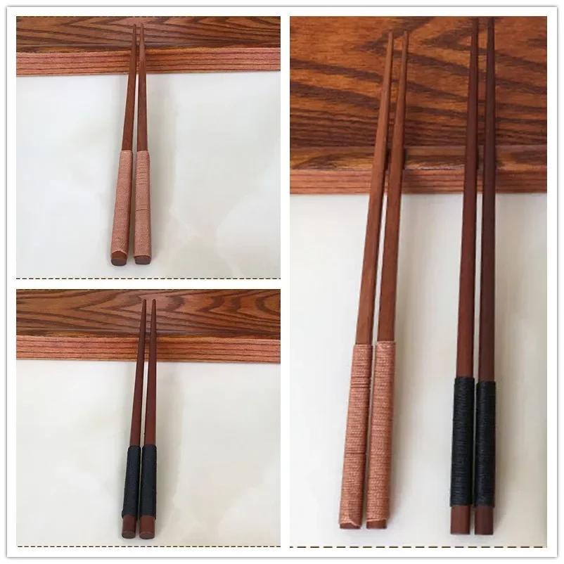 1 Pair New 23.5CM Handmade Japanese Natural Chestnut Wood Chopsticks Value Gift Chinese Food Tie Line