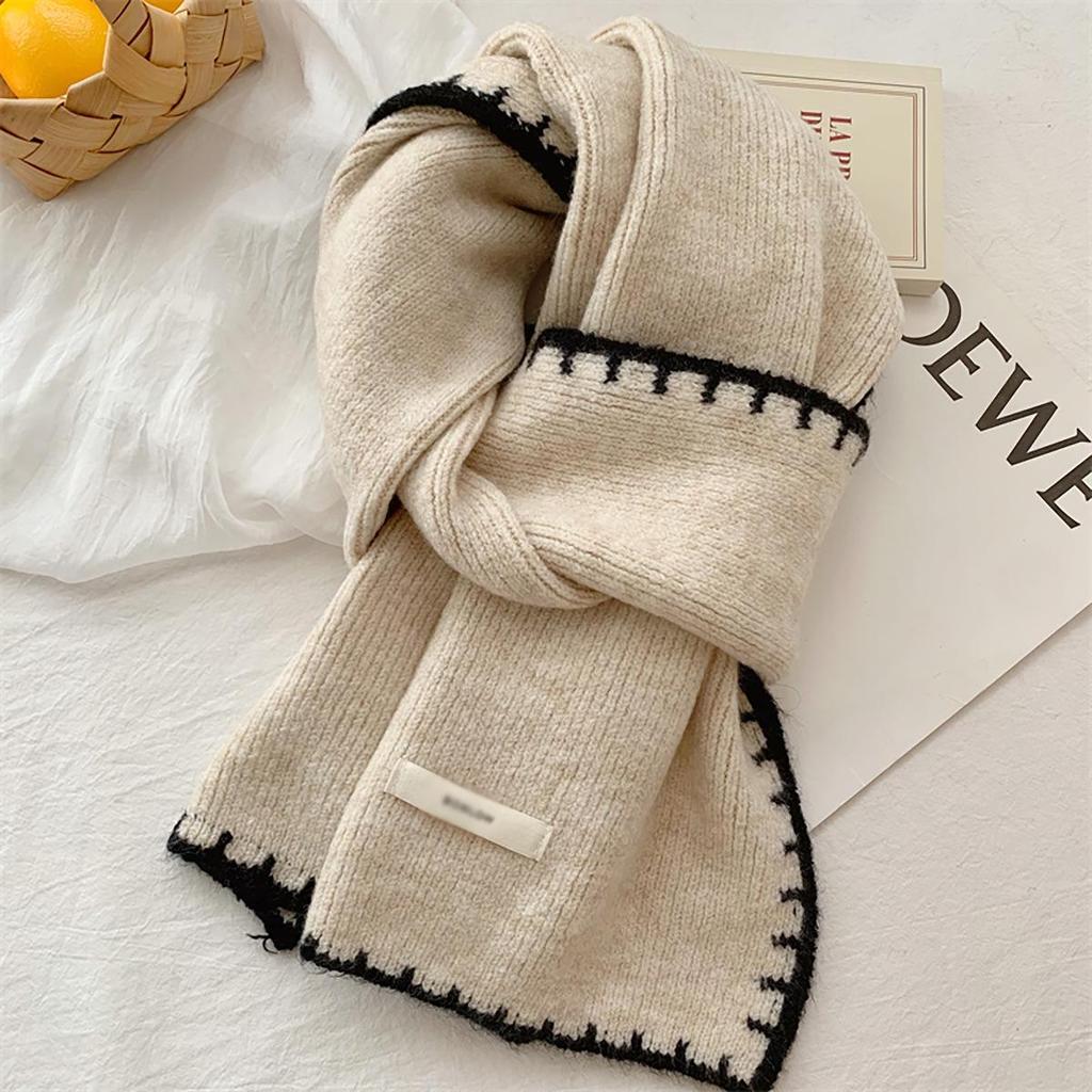 Atmosphere Lace Red Wool Knit Scarf - Women's Korean-Style Versatile Winter Warm Cashmere Trendy Neck Warmer