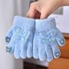 New gloves flower bow full-finger gloves autumn and winter girl finger cute warm thickened cold-proof granular velvet