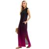 Sommerkleider für Damen, Rundhalsausschnitt, lässig, lockerer Druck, geteilt, faltenfrei, langes Maxi-Strandkleid mit Taschen
