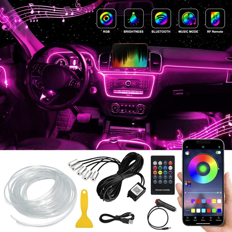5 In 1 LED Car Interior Ambient Lights Neon Fiber Optic Lighting Kit with APP Remote Music Control RGB Auto LED Decorative Lamps