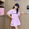 Summer Teenage Girl Clothes Set Children Letter Print Lapel Tshirt and Skirts Suit Kid Short Sleeve Polo 2-Piece Set